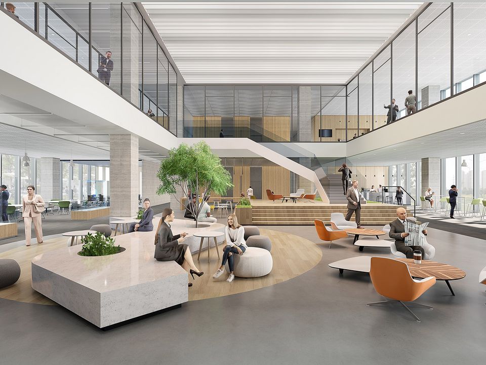 Start-up Area im Baugebiet A der Huairou Science City in Peking, Lobbybereich